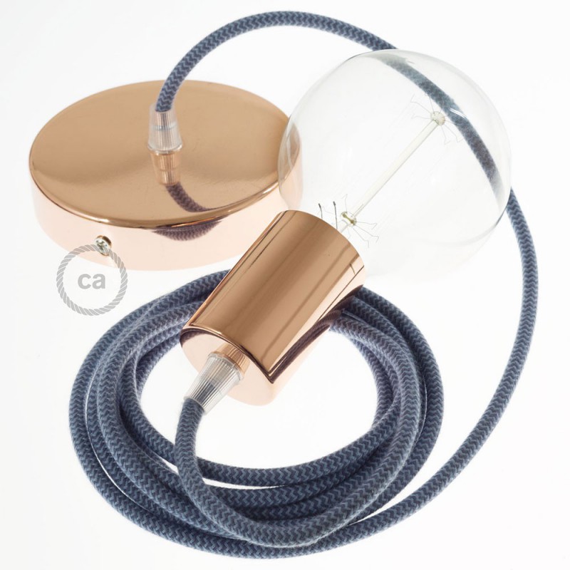 Pendel único, lámpara colgante cable textil ZigZag Gris Piedra y Océano en Algodón RZ25