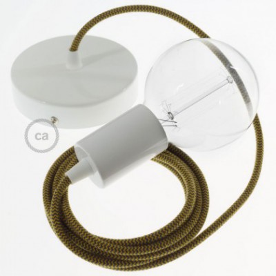 Pendel único, lámpara colgante cable textil ZigZag Miel Dorado y Antracita en Algodón RZ27