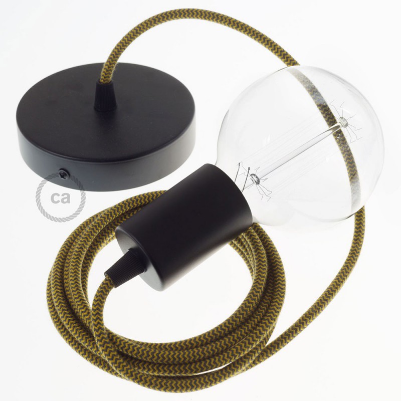 Pendel único, lámpara colgante cable textil ZigZag Miel Dorado y Antracita en Algodón RZ27