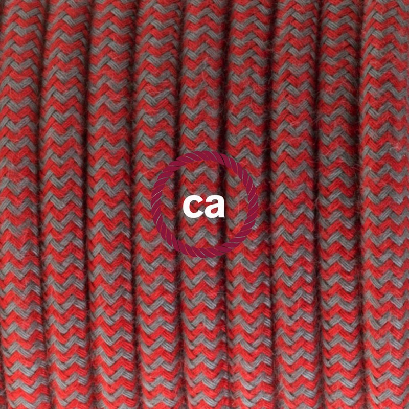 Pendel único, lámpara colgante cable textil ZigZag Rojo Fuego y Gris en Algodón RZ28