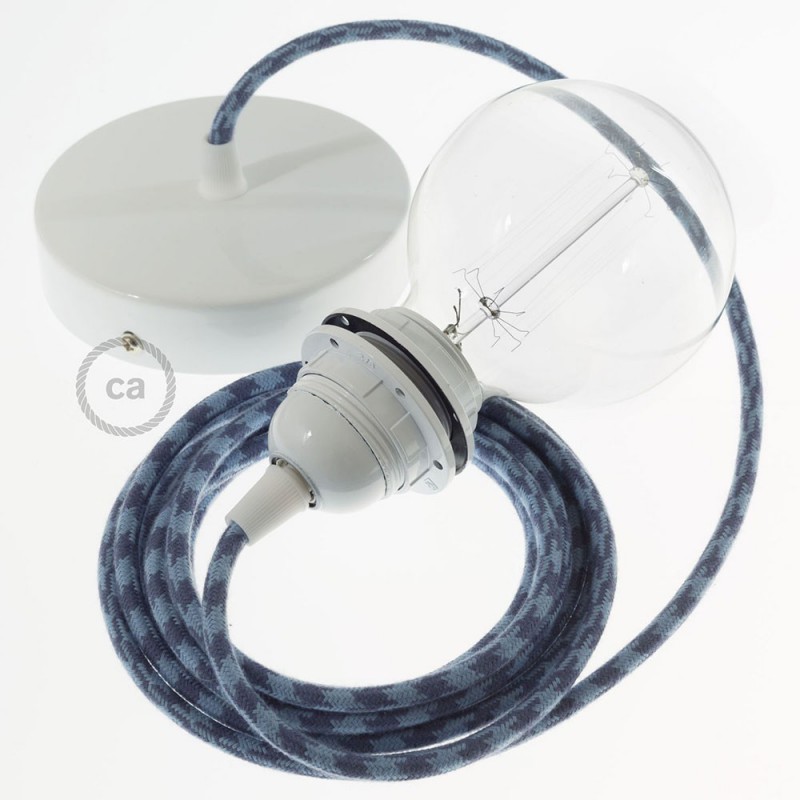 Pendel para pantalla, lámpara colgante cable textil Bicolor Gris Piedra y Océano en Algodón RP25