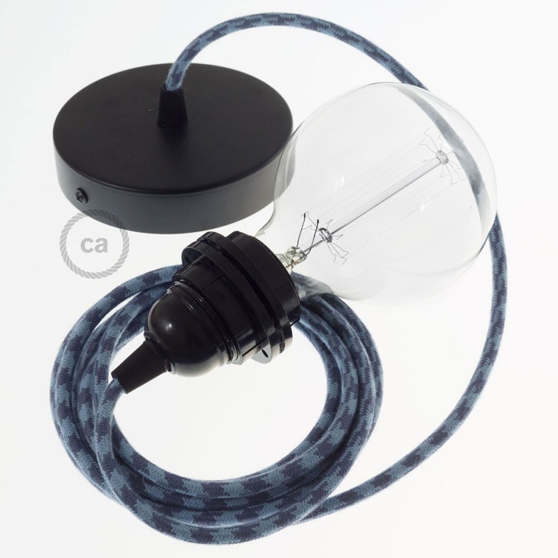 Pendel para pantalla, lámpara colgante cable textil Bicolor Gris Piedra y Océano en Algodón RP25