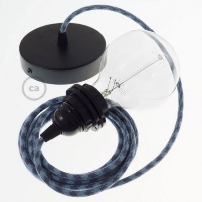 Pendel para pantalla, lámpara colgante cable textil Bicolor Gris Piedra y Océano en Algodón RP25