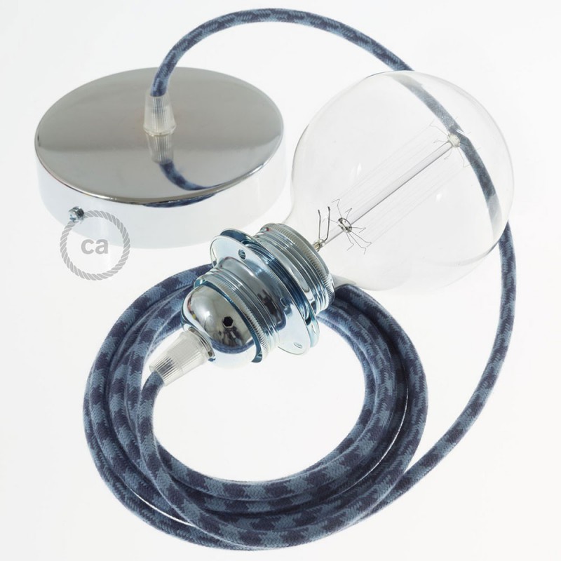 Pendel para pantalla, lámpara colgante cable textil Bicolor Gris Piedra y Océano en Algodón RP25