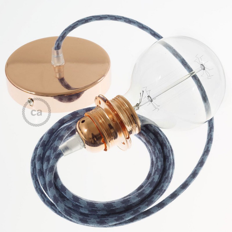 Pendel para pantalla, lámpara colgante cable textil Bicolor Gris Piedra y Océano en Algodón RP25