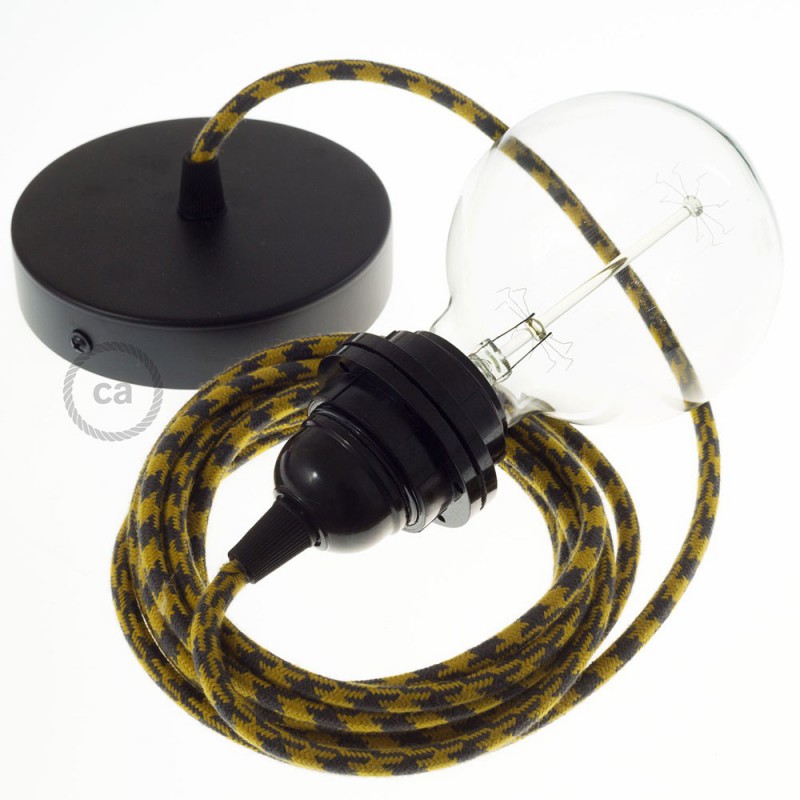 Pendel para pantalla, lámpara colgante cable textil Bicolor Miel Dorado y Antracita en Algodón RP27