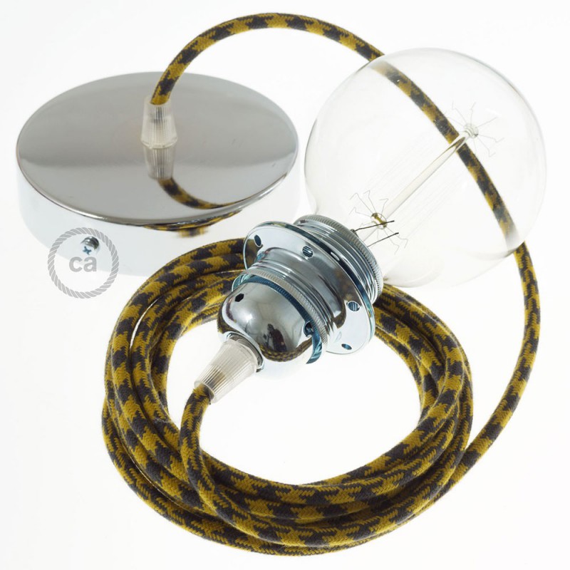 Pendel para pantalla, lámpara colgante cable textil Bicolor Miel Dorado y Antracita en Algodón RP27