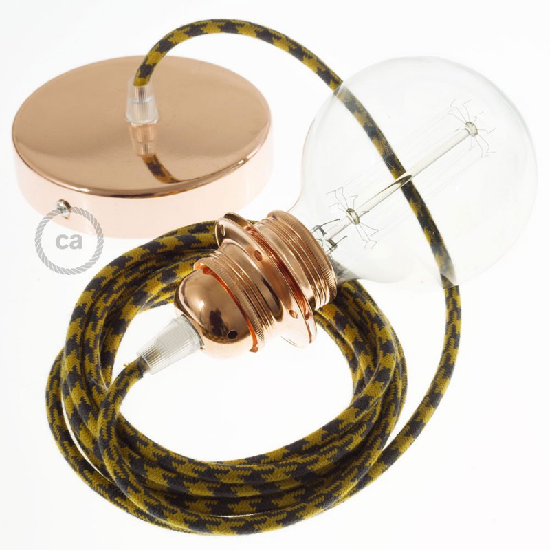 Pendel para pantalla, lámpara colgante cable textil Bicolor Miel Dorado y Antracita en Algodón RP27