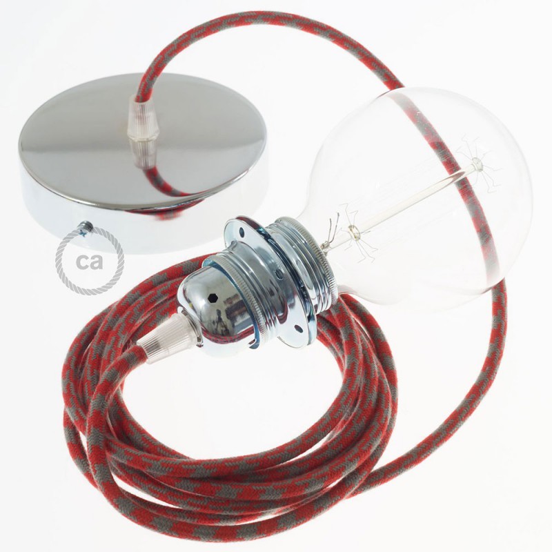 Pendel para pantalla, lámpara colgante cable textil Bicolor Rojo Fuego y Gris en Algodón RP28