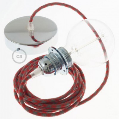 Pendel para pantalla, lámpara colgante cable textil Bicolor Rojo Fuego y Gris en Algodón RP28