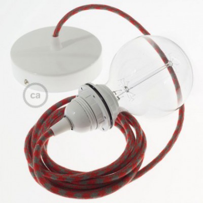 Pendel para pantalla, lámpara colgante cable textil Bicolor Rojo Fuego y Gris en Algodón RP28