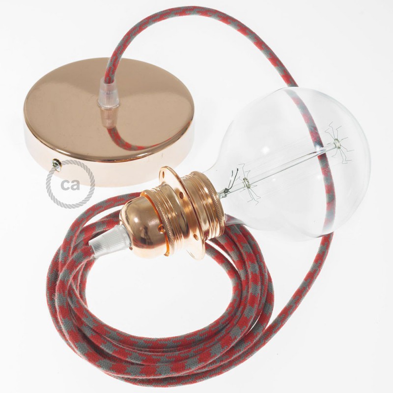 Pendel para pantalla, lámpara colgante cable textil Bicolor Rojo Fuego y Gris en Algodón RP28