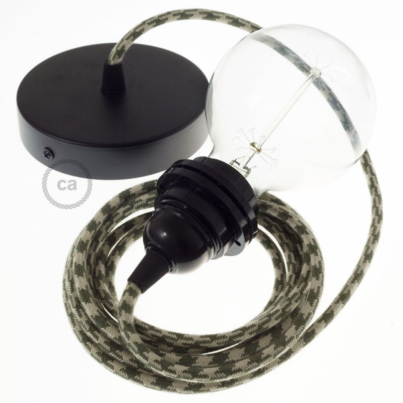 Pendel para pantalla, lámpara colgante cable textil Bicolor Verde Tomillo y Gris pardo en Algodón RP30