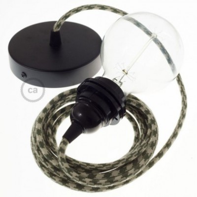 Pendel para pantalla, lámpara colgante cable textil Bicolor Verde Tomillo y Gris pardo en Algodón RP30