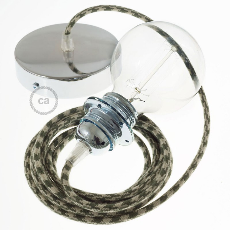 Pendel para pantalla, lámpara colgante cable textil Bicolor Verde Tomillo y Gris pardo en Algodón RP30