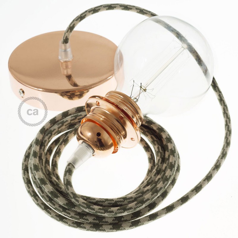 Pendel para pantalla, lámpara colgante cable textil Bicolor Verde Tomillo y Gris pardo en Algodón RP30
