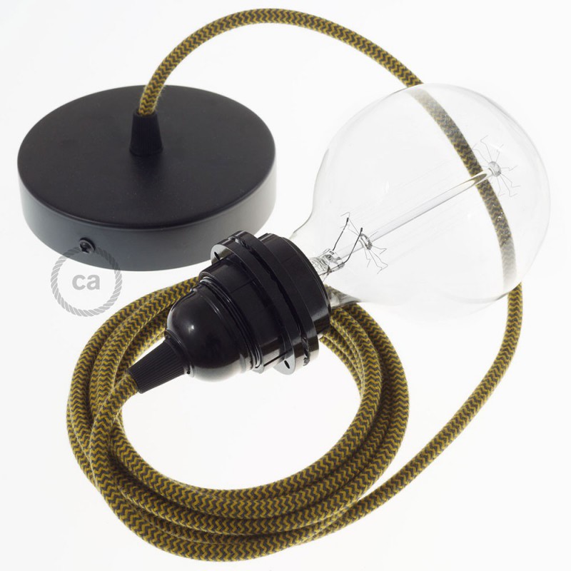 Pendel para pantalla, lámpara colgante cable textil ZigZag Miel Dorado y Antracita en Algodón RZ27