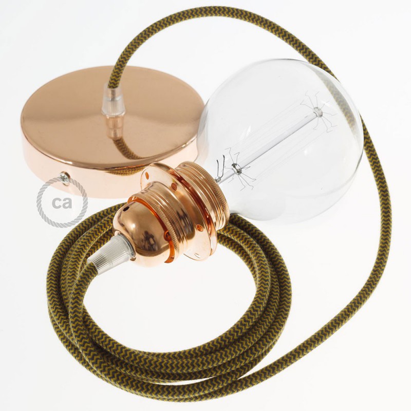 Pendel para pantalla, lámpara colgante cable textil ZigZag Miel Dorado y Antracita en Algodón RZ27