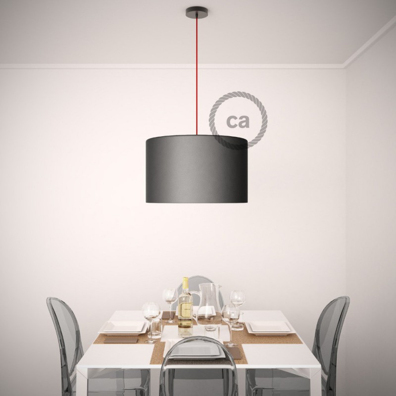 Pendel para pantalla, lámpara colgante cable textil ZigZag Rojo Fuego y Gris en Algodón RZ28
