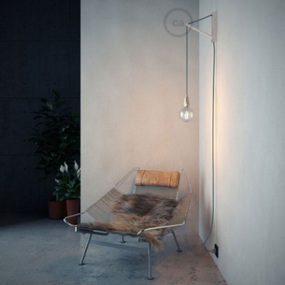 Pinocchio, soporte de pared regulable en madera pintado blanco para lámparas colgantes.