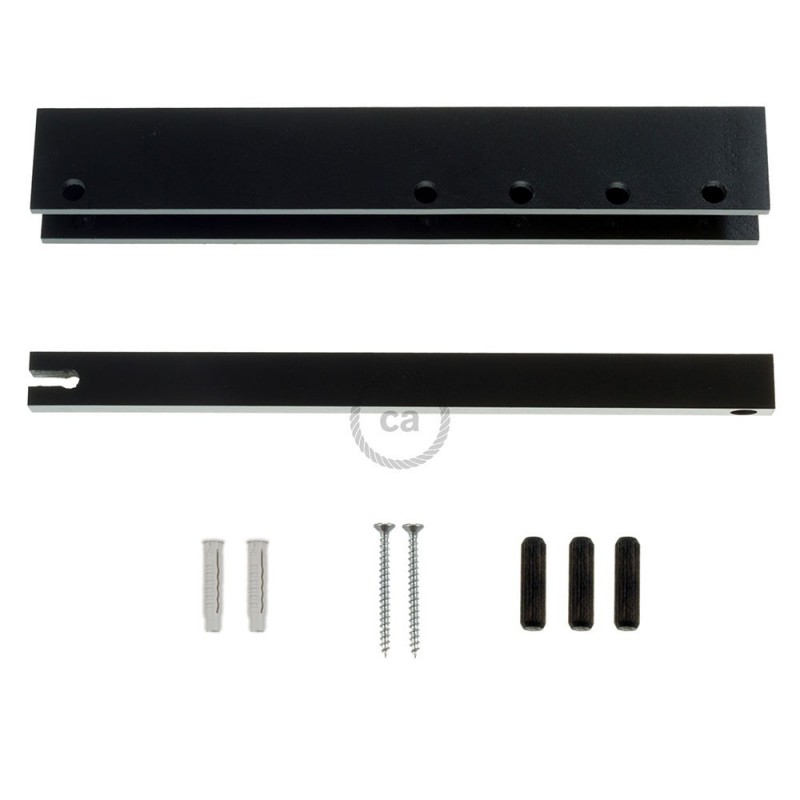 Pinocchio, soporte de pared regulable en madera pintado negro para lámparas colgantes.