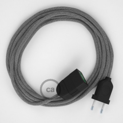 Alargador eléctrico con cable textil RN02 Lino Natural Gris 2P 10A Made in Italy.