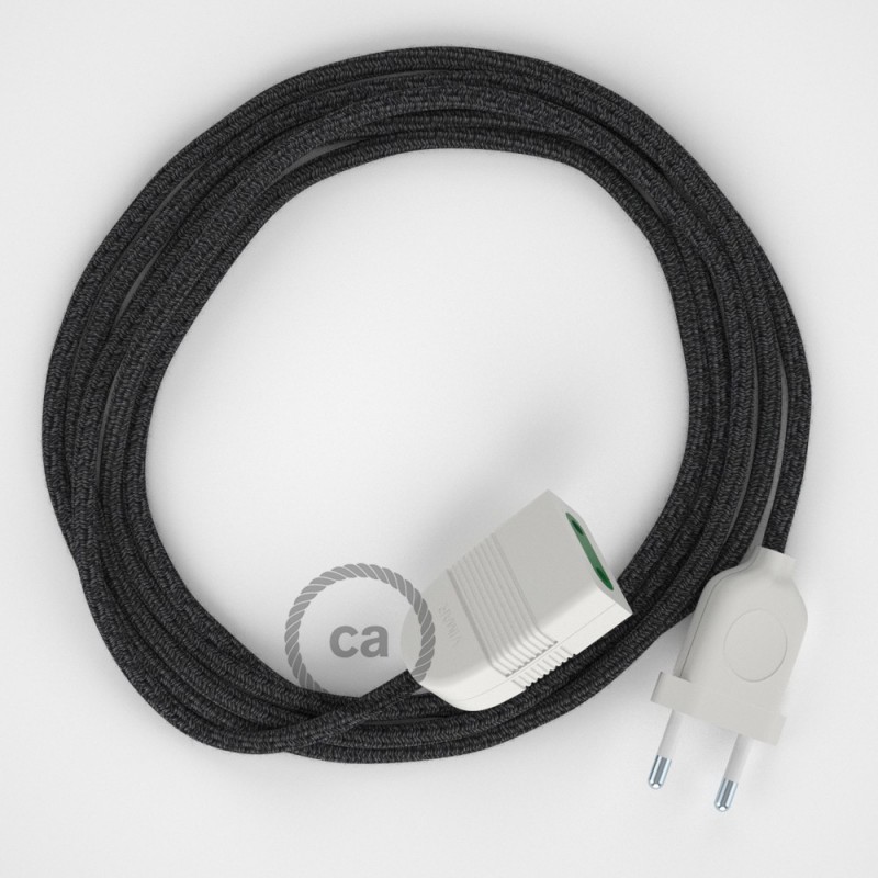 Alargador eléctrico con cable textil RN03 Lino Natural Antracita 2P 10A Made in Italy.