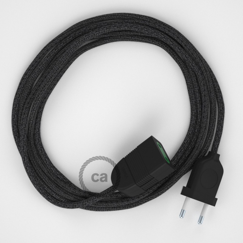 Alargador eléctrico con cable textil RN03 Lino Natural Antracita 2P 10A Made in Italy.