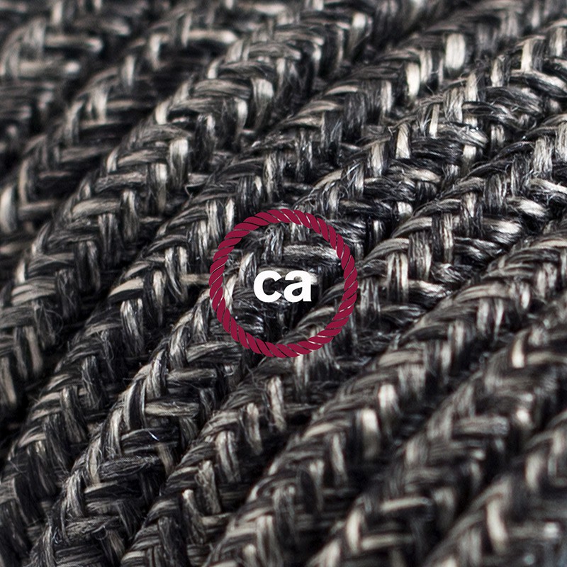 Alargador eléctrico con cable textil RN03 Lino Natural Antracita 2P 10A Made in Italy.
