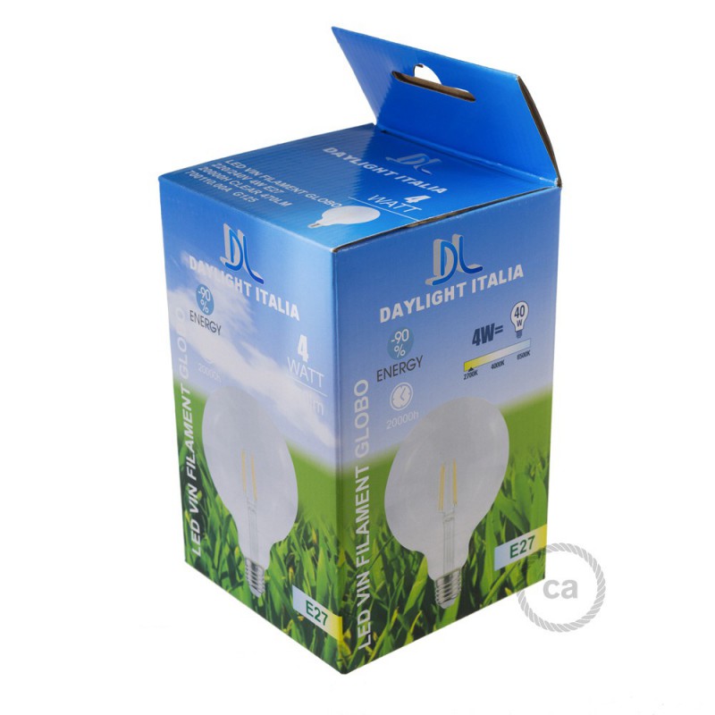 Bombilla Transparente LED GloboXL G125 Filamento Corto 4W E27 Decorativa Vintage 2700K