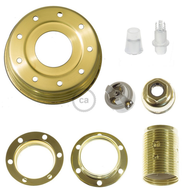 Kit de iluminación para tarro de vidrio en metal color Oro, prensaestopa cónico y portalámparas E14 de metal latón