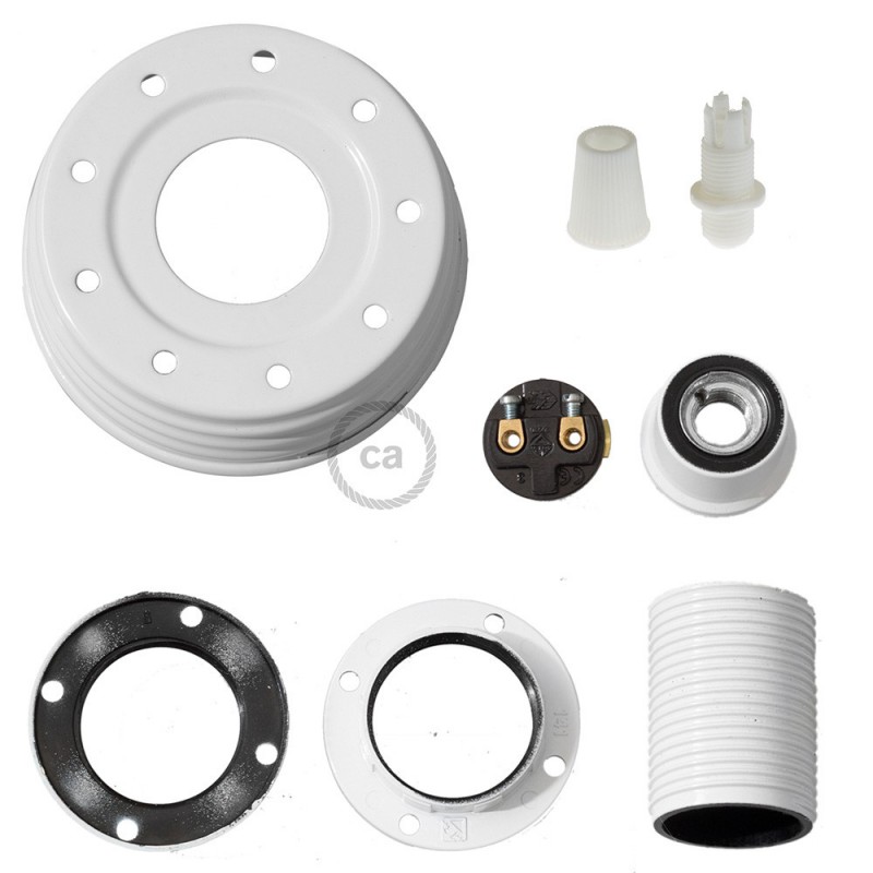 Kit de iluminación para tarro de vidrio en metal color Blanco, prensaestopa cónico y portalámparas E14 en baquelita blanca
