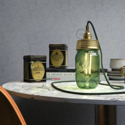Kit de iluminación para tarro de vidrio en metal color Oro, prensaestopa cilíndrico y portalámparas E14 en metal latón
