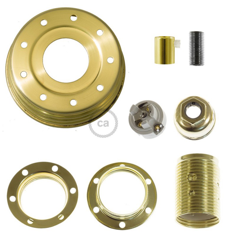 Kit de iluminación para tarro de vidrio en metal color Oro, prensaestopa cilíndrico y portalámparas E14 en metal latón