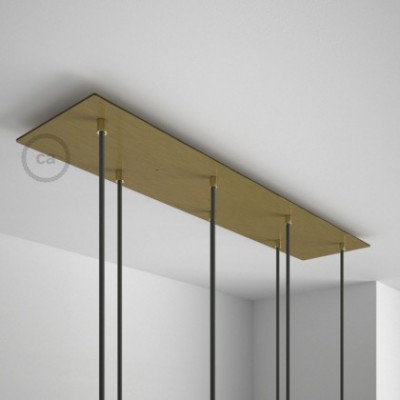 Rosetón XXL rectangular 90x20cm a 7 agujeros latón satinado completo de accesorios