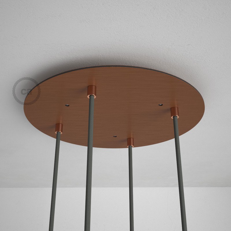 Rosetón XXL circular 35cm a 4 agujeros cobre satinado completo de accesorios