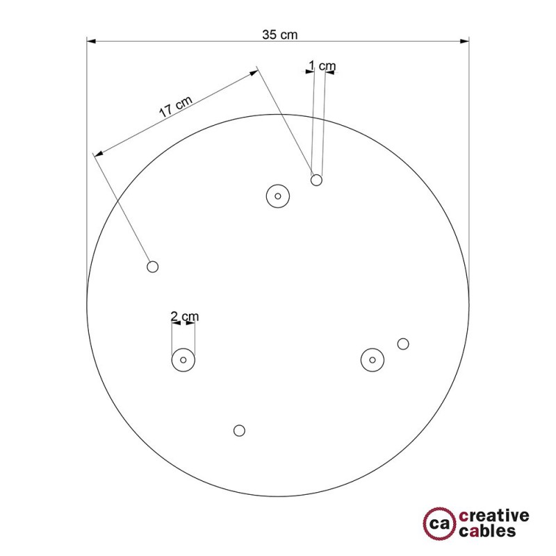 Rosetón XXL circular 35cm a 4 agujeros cobre satinado completo de accesorios