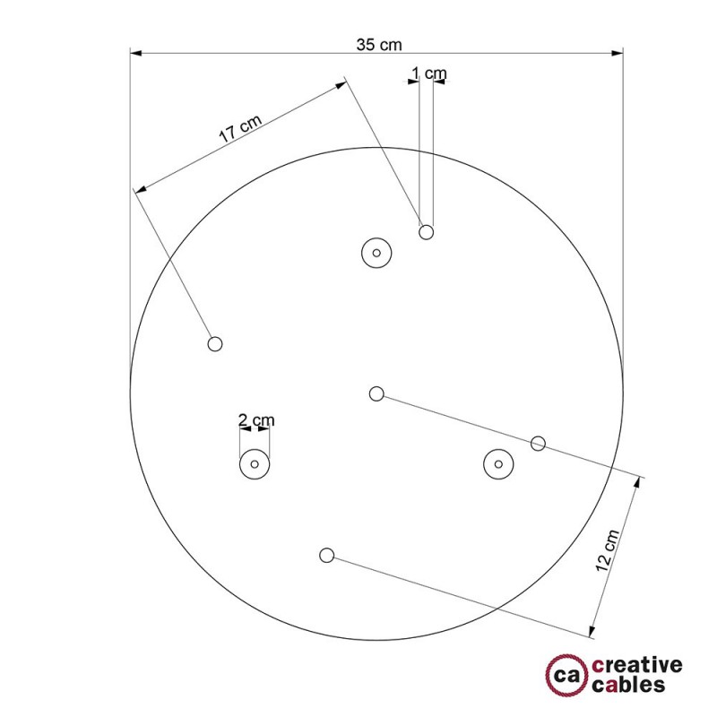 Rosetón XXL circular 35cm a 5 agujeros cobre satinado completo de accesorios