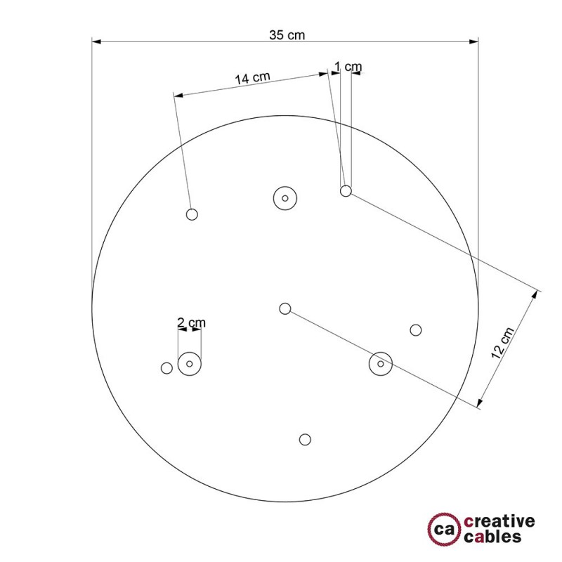 Rosetón XXL circular 35cm a 6 agujeros cobre satinado completo de accesorios