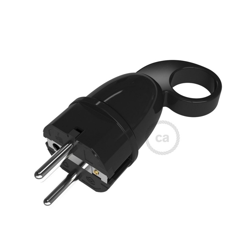 Clavija Schuko Confort con anillo 16A 250V Negra