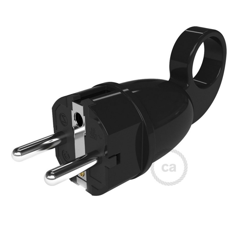 Clavija Schuko Confort con anillo 16A 250V Negra