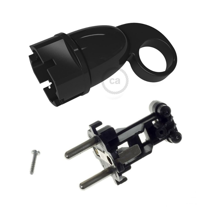 Clavija Schuko Confort con anillo 16A 250V Negra