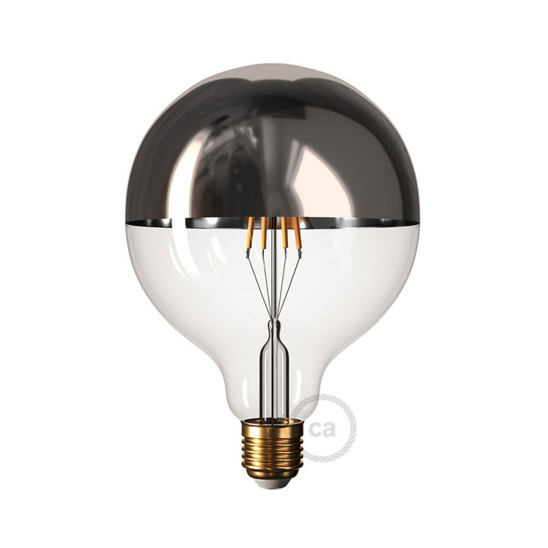 Bombilla LED Globo G125 media esfera plata 7W E27 2700K Dimmable