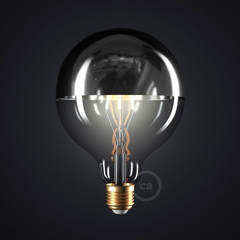 Bombilla LED Globo G125 media esfera plata 7W E27 2700K Dimmable