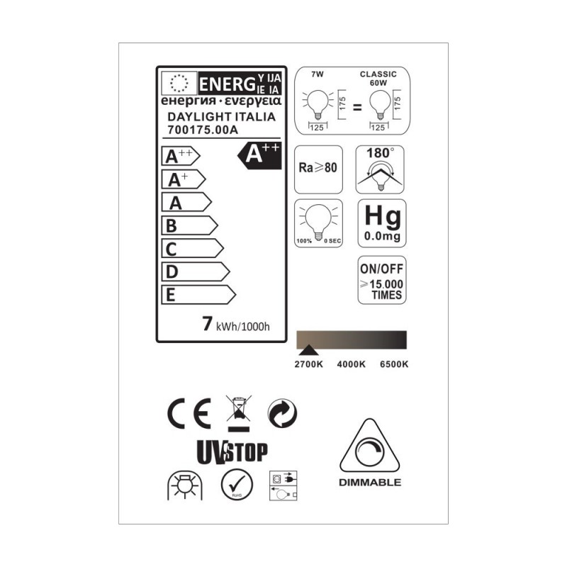 Bombilla LED Globo G125 media esfera cobre 7W E27 2700K Dimmable