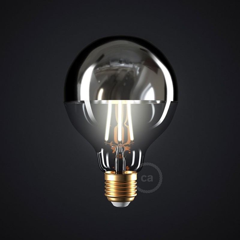 Bombilla LED Globo G95 media esfera plata 7W E27 2700K Dimmable