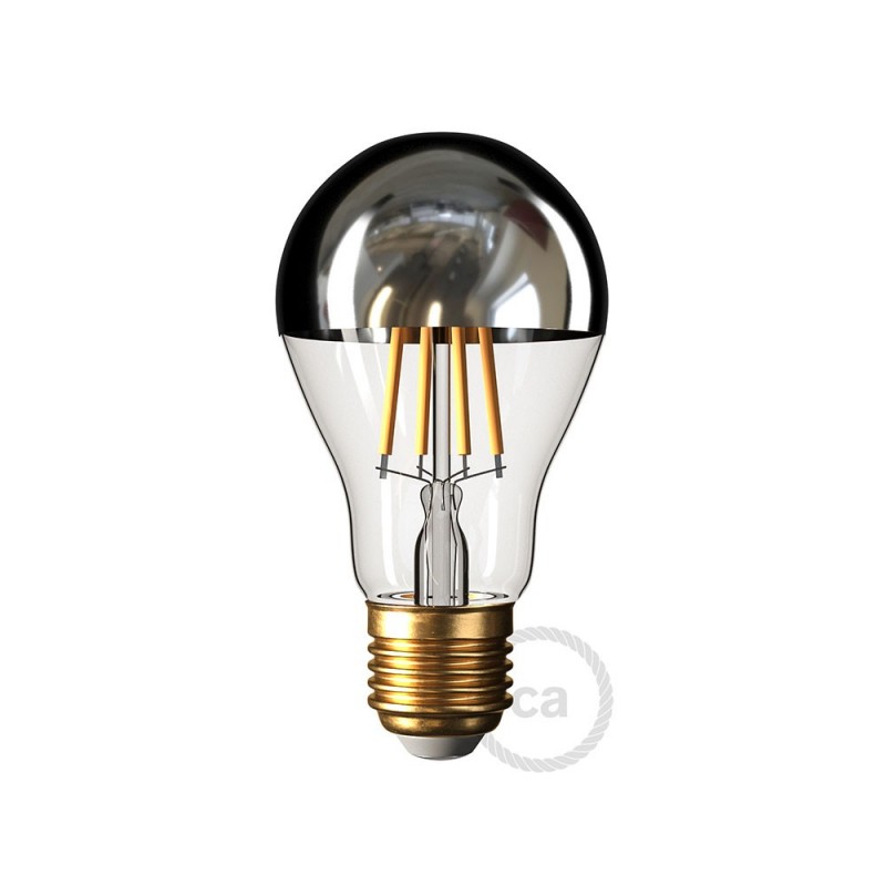 Bombilla LED Gota A60 media esfera plata 7W E27 2700K Dimmable