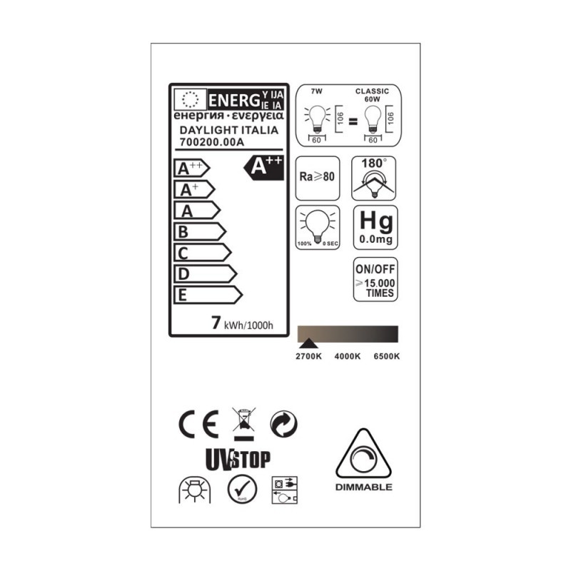 Bombilla LED Gota A60 media esfera plata 7W E27 2700K Dimmable
