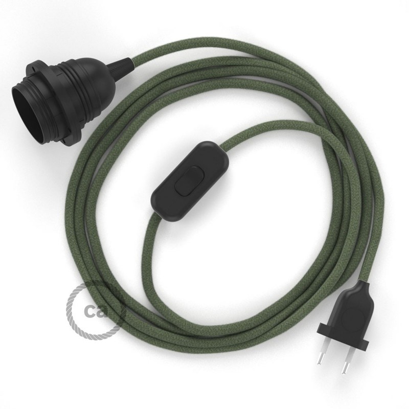 SnakeBis cableado con portalámpara cable textil Gris Verde en Algodón RC63
