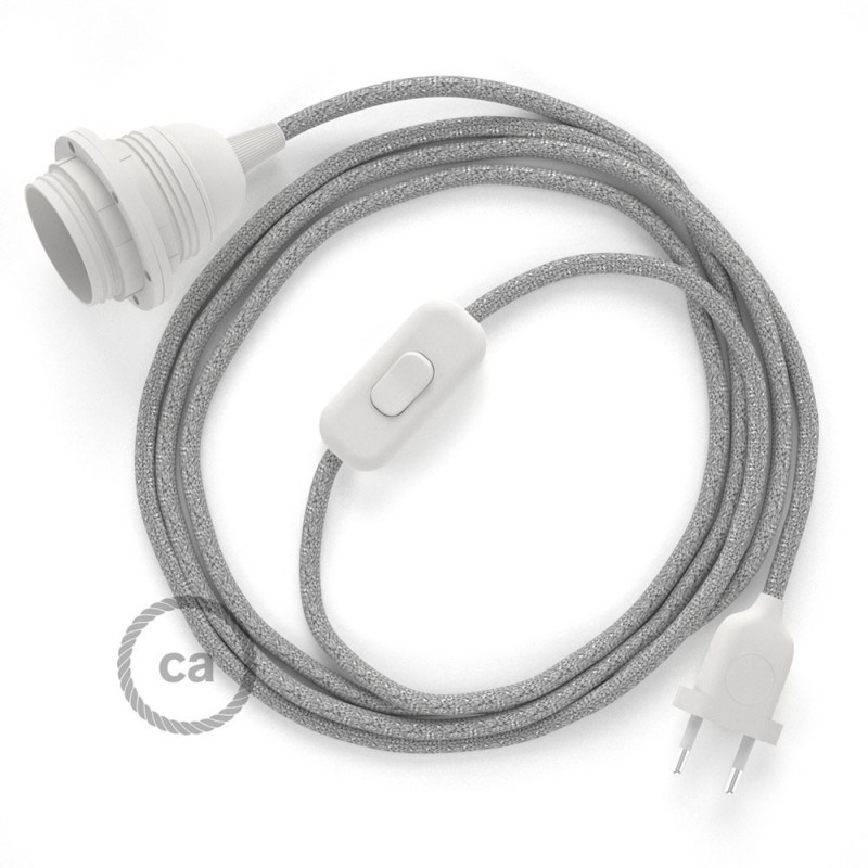 SnakeBis cableado con portalámpara cable textil Plateado Glitter RL02